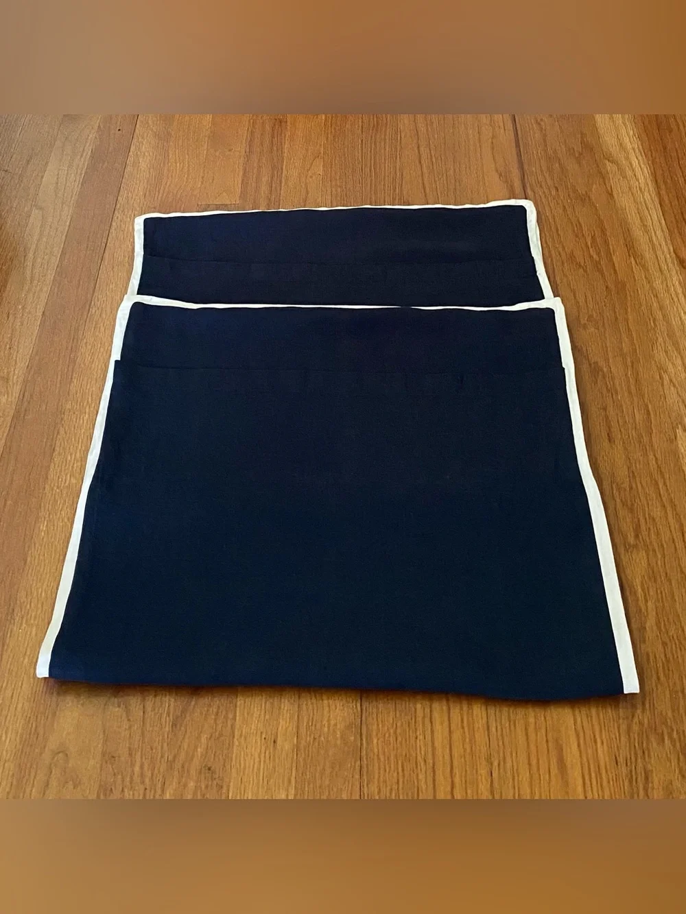 Pottery Barn Belgian Flax Linen Navy Contrast Flange Shams Set